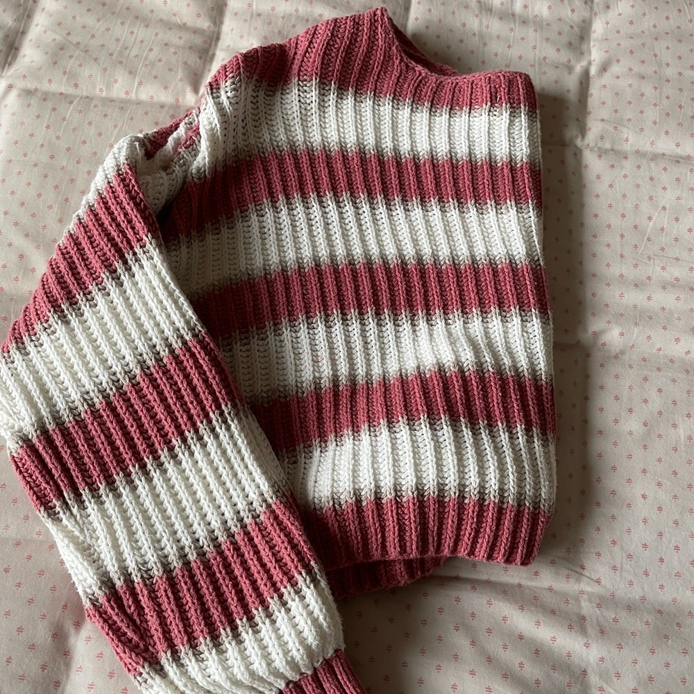 Pink striped cropped sweater